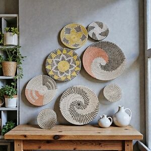 Artistic Woven Wall Decor Set - Black, Cream, Yellow, and Orange